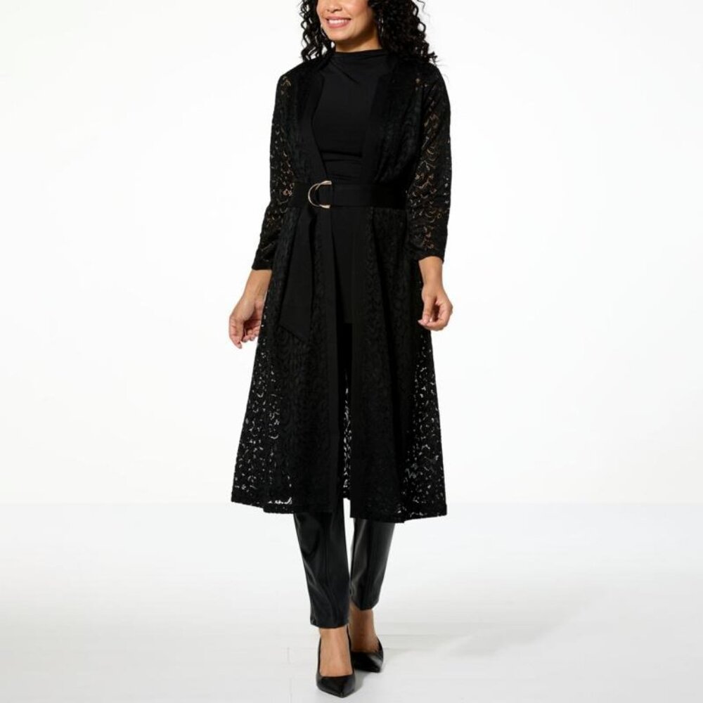CWonder by Christian Siriano Lace and Ponte Knit Topper Size Medium Petite Black
